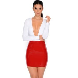 Oh Polly red vinyl mini skirt NWT